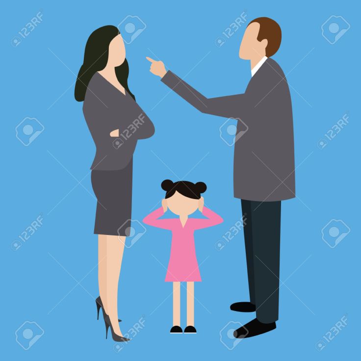 parent couple fight argue arguing in front child